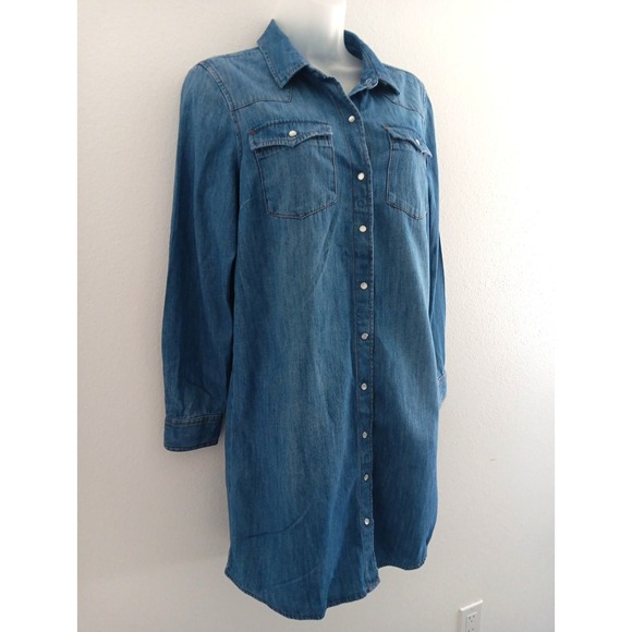 Old Navy Pearl Snap Western Button Up Denim Shirt Dress‎ SMALL Western Rodeo NEW - Picture 2 of 12